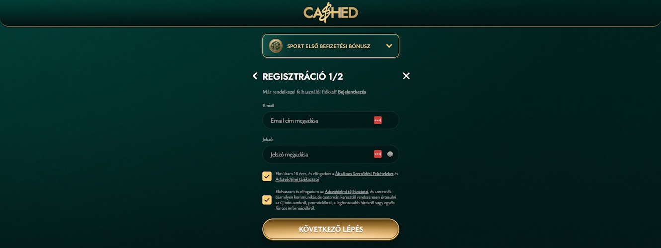 Cashed regisztráció