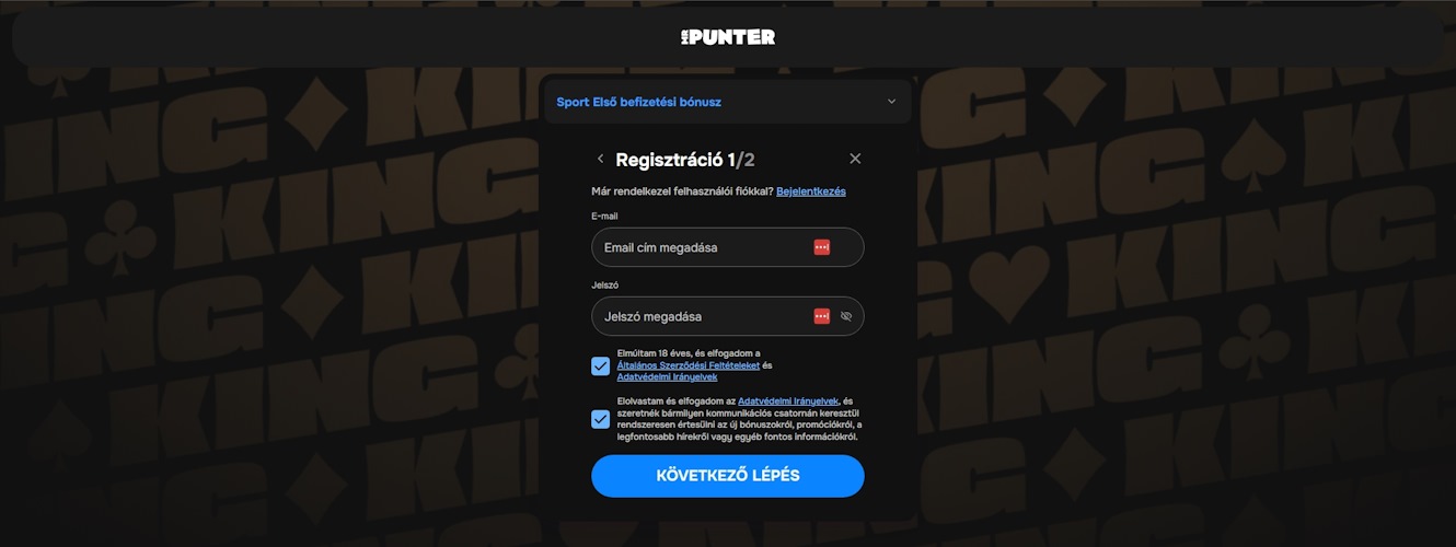 Mr Punter regisztráció