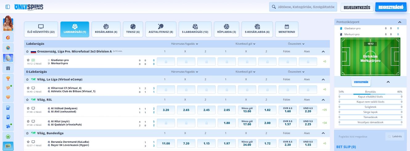 OnlySpins élő fogadás